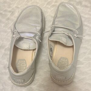 Hey Dude Women’s Iridescent White Slip-On Sneakers